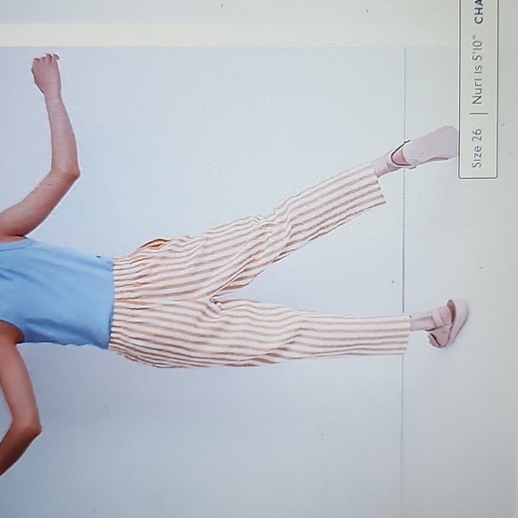 Madewell Tapered Huston Pull On Crop Pants Stripe Mustard and White Size Small - Picture 11 of 11